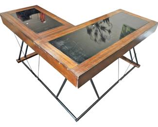 Modern Corner Desk Wood Glass Metal