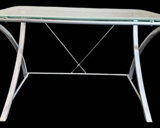 Modern Computer Desk Glass Top Silver Base