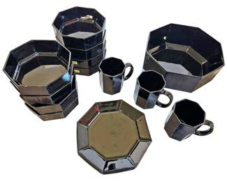 Black Octogan Arcoroc France Glass Dishes