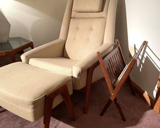 Mid century Chair, ottoman,
Magazine rack
