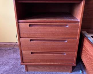 Close up of the nightstand on the platform bed
