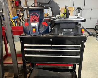 US General tool cart, band saw, more power tools