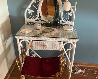 Vintage white wicker dressing table 