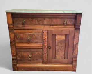 Antique Victorian Walnut Burlwood Washstand