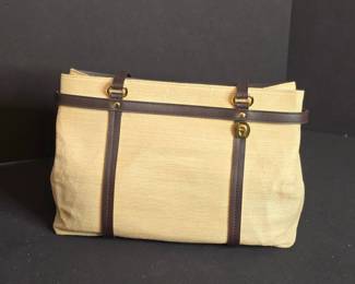 Etienne Aigner Straw and Leather Tote Handbag