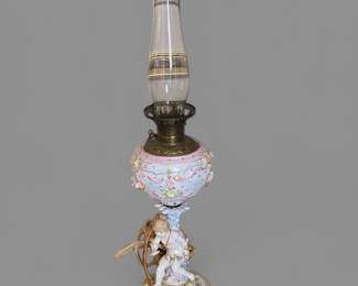 Antique Dresden Porcelain Cherub Lamp
