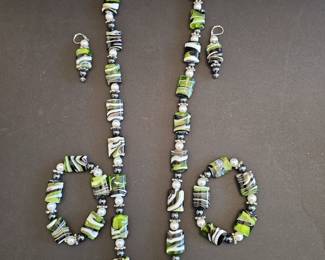 Marbled Bead Necklace, Earrings and Bracelet
