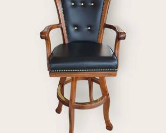 Tufted Black Leather and Mahogany Chair Qty(2)