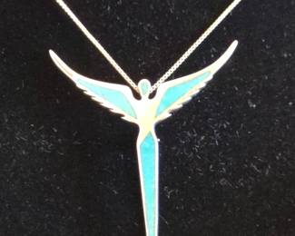 Lavaggi Sterling Silver Blue Hope Angel Necklace
