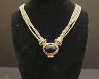 Joseph Esposito Sterling Silver Onyx, Amber ball chain necklace