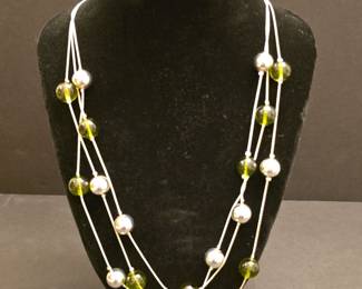 Silver Tone Triple Strand Necklace and Earrings