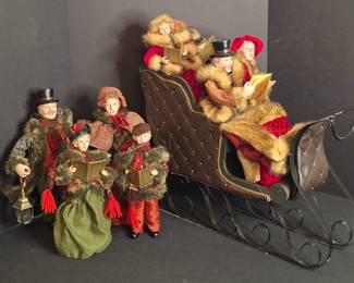 Christmas Carolers in Sleigh and Standing