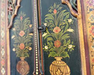 OLD INDIAN PAINTED WOOD WINDOW FRAME 