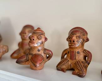 Pre-Columbian polychrome ceramic effigies from the Nicoya region of Costa Rica. 
Similar examples date from 800-1350 AD.