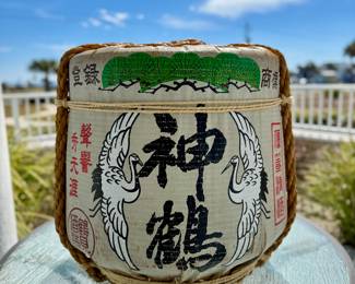 Large Japanese sake barrel.