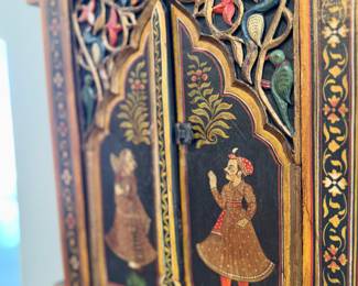 OLD INDIAN PAINTED WOOD WINDOW FRAME 