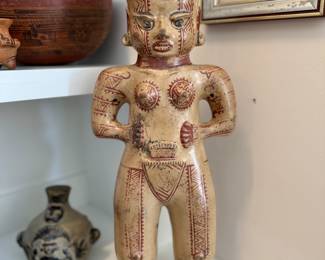 Pre-Columbian polychrome ceramic female effigy from the Guanacaste-Nicoya region of Costa Rica, similar examples dating from approximately 800-1200 AD