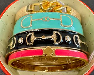 $24; vintage Peruzzi bangle bracelet.     SOLD- Fornash turquoise enamel bangle.     16; Fornash black enamel bangle.    SOLD; Kate Spade hinged enamel bracelet.