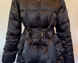 SOLD; Laundry quilted black coat with belt; size L