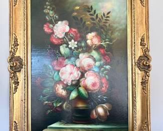 $650; signed, original oil botanical on canvas by G. Schroter in ornate, gold frame; 32x44