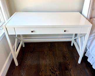 $100 each (2 available); white desk with 1 drawer and cross hatch side legs; new $270; 44x20x31