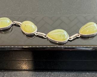 SOLD; sterling bracelet with green natural stones