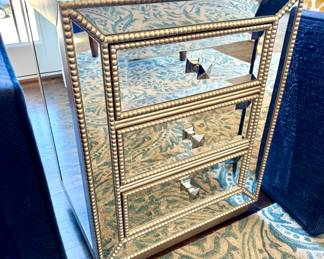 $90; 3-drawer mirrored side table; 20x15x26