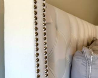 SOLD; queen-sized, white, tufted velvet headboard and mattress