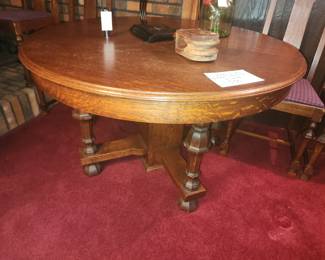Vintage Round Wood Table & 4 Chairs