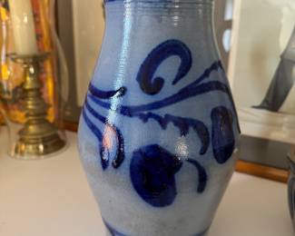 Vintage Blue Salt Glaze Stoneware pitcher, Blue Gray Crockery pitcher 