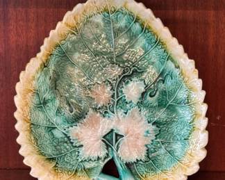 19th Century Majolica Leaf Plate $125
