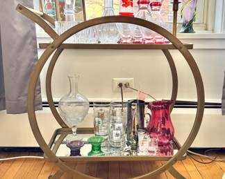 Mirrored Rolling Bar Cart