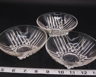 3 small footed glass bowls