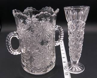 crystal vase and double handled vase