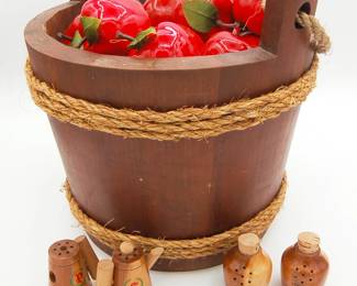 wooden bucket salt and pepper shakers