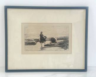 Lot 1274 Vintage The Bait Gatherers Signed Robert MacBeth Etching Wall Art