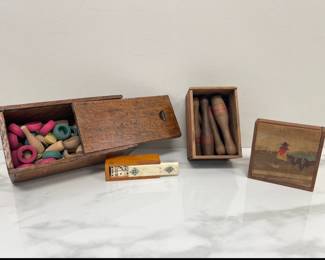Lot 1790 Vintage Game Pieces in Wooden Boxes