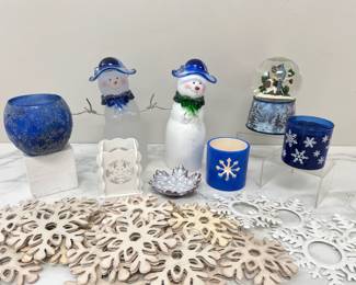 Lot 1639 Rotating Musical Water Globe  Glass Snowman Figurines  Snowflake Ornaments  Candles
