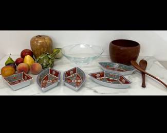 Lot 1699 Vintage Teak Salad BowlTongs  Japanese Imari Divided Serving Set  More
