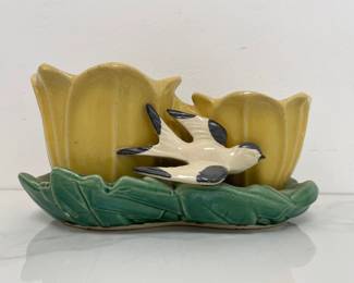 Lot 1633 Vintage McCoy Pottery Yellow Double Tulip Bird Planter