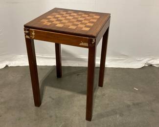 Lot 1559 Wooden Game Table w Drawer and Sets of Chessmen