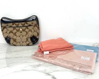 Lot 1701 Coach Logo Hobo Purse Handbag  Pashmina Scarves