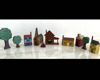 Lot 1606 Hand Painted Village Buildings  Trees