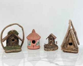 Lot 1496 Bird Houses  Wood  Clay