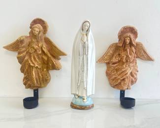 Lot 1269 Vintage Hayes Parker St Teresa  St Agnes Wall Votive Holders  Vintage Hand Painted Our Lady Of Fatima Statue