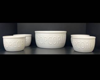 Lot 1653 Crate  Barrel White Ceramic Popcorn Bowls