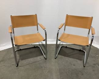 Lot 1453 MCM Style Faux Leather Chrome Arm Chairs