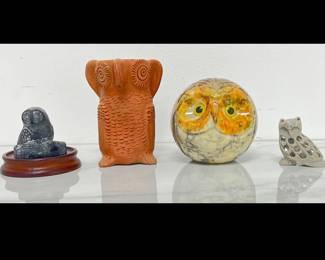 Lot 1480 Handmade Owl Figures  Alabaster  Stone  Clay