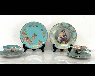 Lot 1467 Vintage Rudolf Wachter KPM Bavarian Porcelain Cup  Saucer  Salad Plate  Antique Mitterteich Bavaria Hand Painted Tea Cup  Saucer  Salad Plate