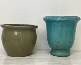 Lot 1648 Glazed Pottery Planters Pots  Teal  Brown